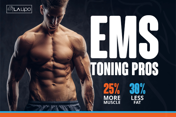 Graphic of man with toned body showing the benefits of LA-EMS Body Sculpting Wallingford treatment
