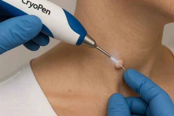 Person receiving cryotherapy Wallingford for skin tag removal