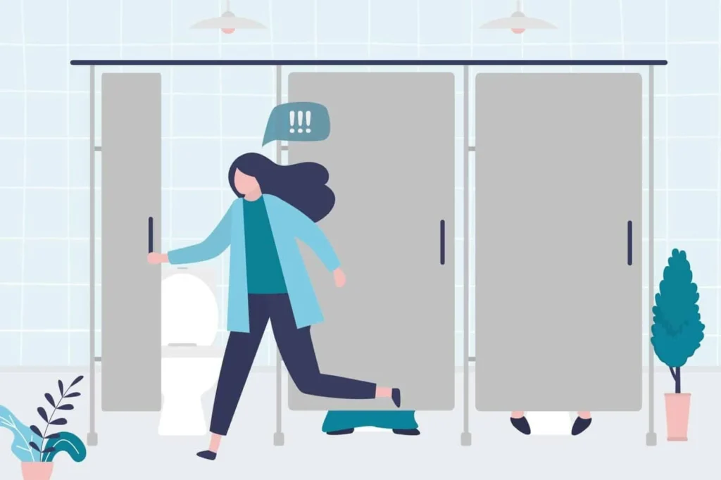 graphic of Urine incontinence Wallingford woman running to the toilet.