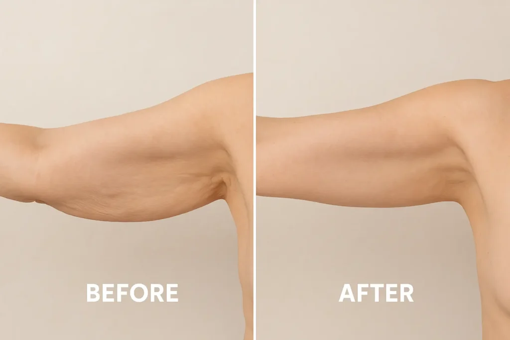 Picture of LA LIPO Wallingford before and after results of skin tightening treatment on the upper arms.
